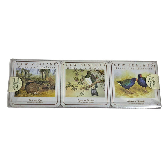 New Zealand Coasters Set NEW 6 Birds and Habitat Coasters Kiwi World - Picture 1 of 12